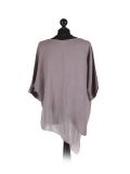 Italian Asymmetric Necklace Embellished Lagenlook Linen Top-Mocha back