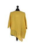 Italian Asymmetric Necklace Embellished Lagenlook Linen Top-Mustard back
