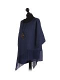 Italian Asymmetric Necklace Embellished Lagenlook Linen Top-Navy side