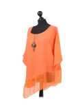 Italian Asymmetric Necklace Embellished Lagenlook Linen Top-Orange side