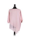 Italian Asymmetric Necklace Embellished Lagenlook Linen Top-Pink back