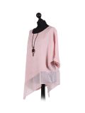 Italian Asymmetric Necklace Embellished Lagenlook Linen Top-Pink side
