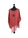 Italian Asymmetric Necklace Embellished Lagenlook Linen Top-Sugar poppy