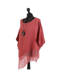 Italian Asymmetric Necklace Embellished Lagenlook Linen Top-Sugar poppy side