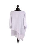 Italian Asymmetric Necklace Embellished Lagenlook Linen Top-White back