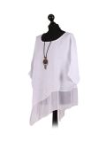 Italian Asymmetric Necklace Embellished Lagenlook Linen Top-White side