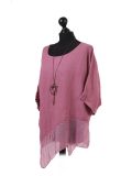 Italian Asymmetric Necklace Embellished Lagenlook Linen Top-Wine side