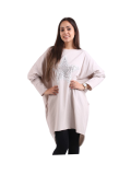 Italian Batwing Sequin Star High Low Cotton Lagenlook Top-Beige 1
