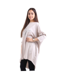 Italian Batwing Sequin Star High Low Cotton Lagenlook Top-beige 2