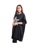 Italian Batwing Sequin Star High Low Cotton Lagenlook Top-Black 3