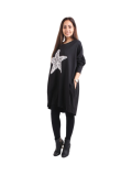 Italian Batwing Sequin Star High Low Cotton Lagenlook Top-Black 4