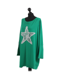 Italian Batwing Sequin Star High Low Cotton Lagenlook Top-Bottle green side