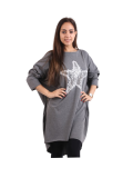 Italian Batwing Sequin Star High Low Cotton Lagenlook Top-Charcoal 1