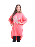 Italian Batwing Sequin Star High Low Cotton Lagenlook Top-Coral 1