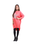 Italian Batwing Sequin Star High Low Cotton Lagenlook Top-Coral 2