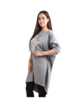 Italian Batwing Sequin Star High Low Cotton Lagenlook Top-Dark grey 2