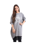 Italian Batwing Sequin Star High Low Cotton Lagenlook Top-Dark grey 3
