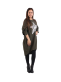 Italian Batwing Sequin Star High Low Cotton Lagenlook Top-Khaki 2