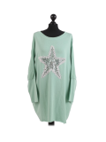 Italian Batwing Sequin Star High Low Cotton Lagenlook Top-Mist green-Mist green