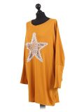 Italian Batwing Sequin Star High Low Cotton Lagenlook Top-Mustard side