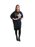 Italian Batwing Sequin Star High Low Cotton Lagenlook Top-Navy 3