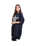 Italian Batwing Sequin Star High Low Cotton Lagenlook Top-Navy 2