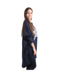 Italian Batwing Sequin Star High Low Cotton Lagenlook Top-Navy 4