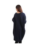Italian Batwing Sequin Star High Low Cotton Lagenlook Top-Navy 6