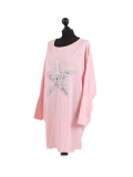Italian Batwing Sequin Star High Low Cotton Lagenlook Top-Nude side