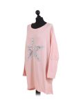 Italian Batwing Sequin Star High Low Cotton Lagenlook Top-Pink side