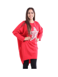 Italian Batwing Sequin Star High Low Cotton Lagenlook Top-Red 1