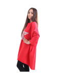 Italian Batwing Sequin Star High Low Cotton Lagenlook Top-Red 4