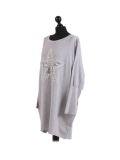 Italian Batwing Sequin Star High Low Cotton Lagenlook Top-Mist green-Silver side