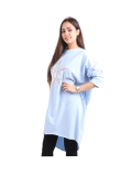 Italian Batwing Sequin Star High Low Cotton Lagenlook Top-Sky blue 3