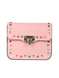 Italian Beaded Leather Shoulder Bag-Baby pink