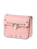 Italian Beaded Leather Shoulder Bag-Baby pink side