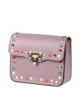 Italian Beaded Leather Shoulder Bag-Pink side