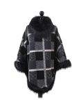 Italian Check Print McWilliams Faux Fur Lagenlook Poncho -Black