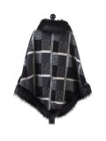 Italian Check Print McWilliams Faux Fur Lagenlook Poncho -Black back