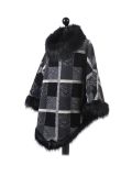 Italian Check Print McWilliams Faux Fur Lagenlook Poncho -Black side