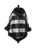 Italian Check Print McWilliams Faux Fur Lagenlook Poncho -White