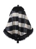 Italian Check Print McWilliams Faux Fur Lagenlook Poncho -White back