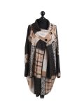 Italian Check Print Wrap Over Lagenlook Coat -Beige