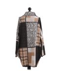 Italian Check Print Wrap Over Lagenlook Coat -biege back