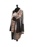 Italian Check Print Wrap Over Lagenlook Coat -Beige side