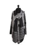 Italian Check Print Wrap Over Lagenlook Coat -Dark grey