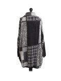 Italian Check Print Wrap Over Lagenlook Coat -Dark grey back