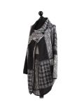 Italian Check Print Wrap Over Lagenlook Coat -dark grey side