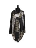 Italian Check Print Wrap Over Lagenlook Coat -Khaki