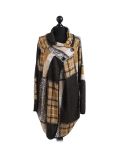 Italian Check Print Wrap Over Lagenlook Coat -Mustard